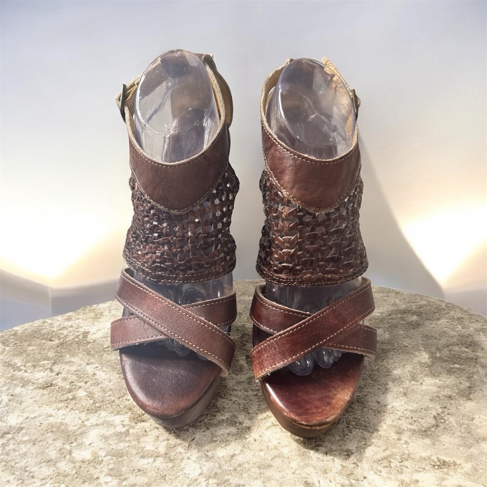 Bed Stu Leather Brown Wedge Sandals Totally Cool size 10 - Picture 2 of 9